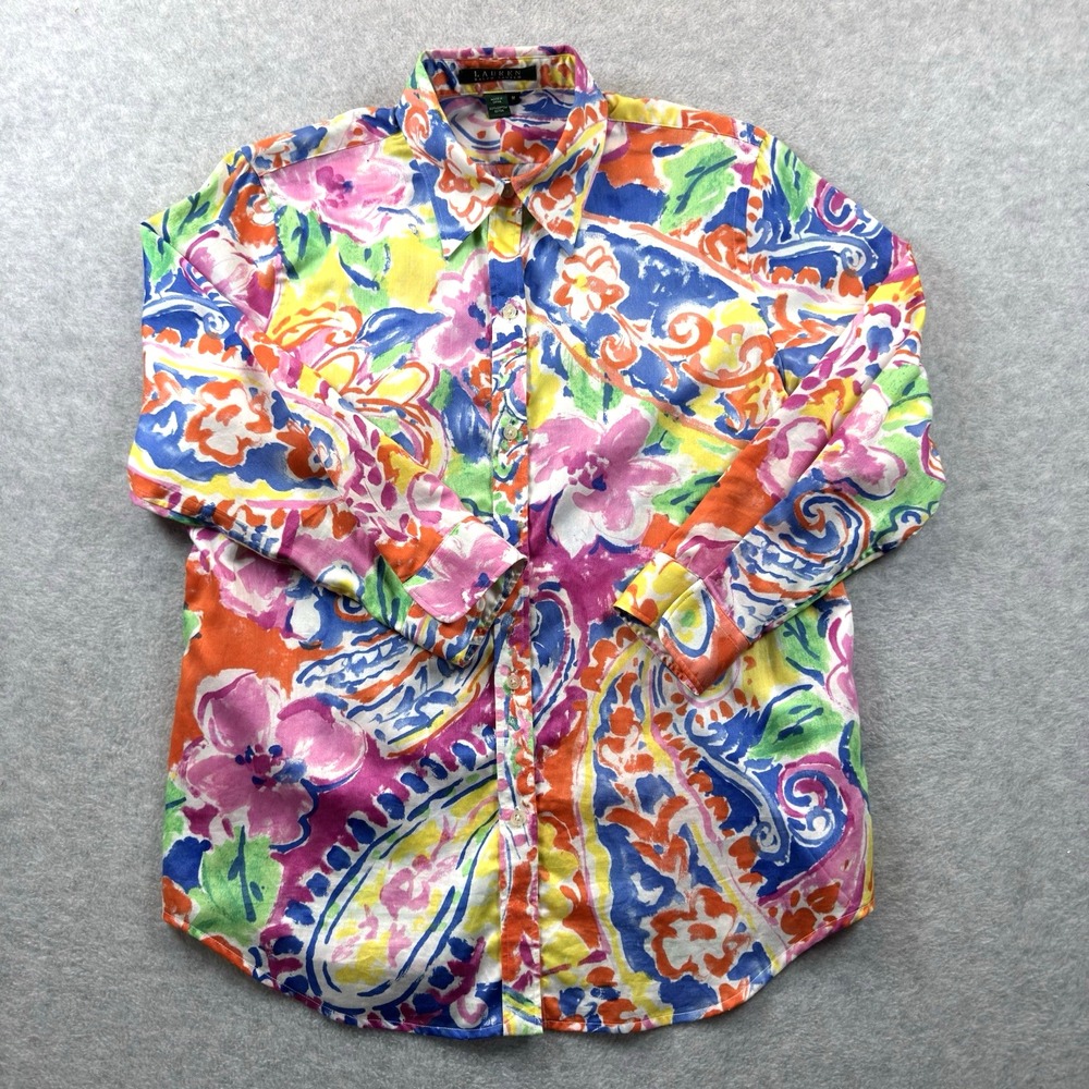 Lauren Ralph Lauren Women's Multicolor Paisley Floral Button Down Shirt Med
